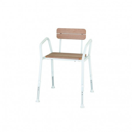 Wooden Shower Chair - Adjustable with Backrest White/Wood