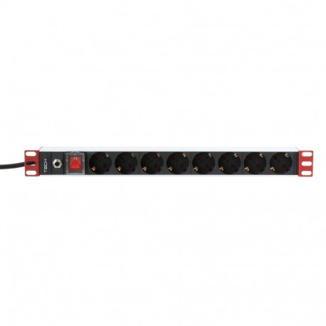 Power Strip - TECHly Rack 19" Power Strip 8 Outlets 3m Cable 1U Black