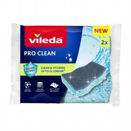 Cleaning Supplies - Vileda Pro Clean Viscose Scourers with Enzymes 2 pcs. Blue/Grey