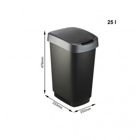 Waste Container - ROTHO Twist Silver 25L Plastic 476x252x333mm
