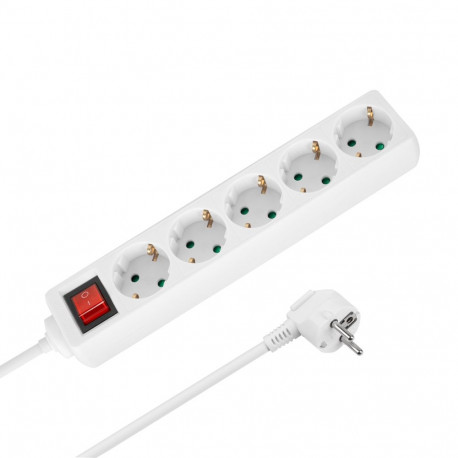 Przedłużacz 5 gniazd 3m typu niemieckiego z przełącznikiem (3x1,5mm) Rebel biały