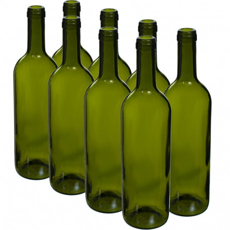 Browin Wine Bottle 631471, 750ml, 8pcs, olive color, neck inner diameter 18.3mm, cork closure