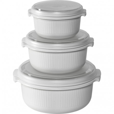 MICRO FAMILY Mikrowellentopf, Starterset 3-teilig (weiß, 3 Töpfe, 3 Deckel)
