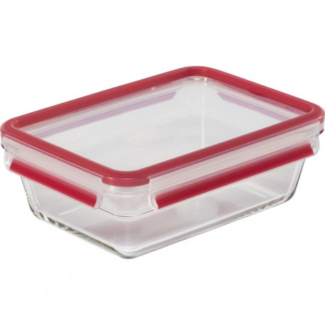 CLIP & CLOSE Glas-Frischhaltedose 1,3 Liter (transparent/rot, rechteckig)