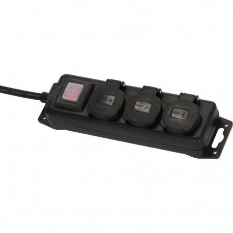 Outdoor-Steckdosenleiste IP44, 3-fach mit Schalter (schwarz, 2 Meter)