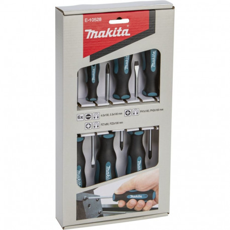 Kruvikeerajate komplekt E-10528 6-osaline ergonoomiline kummist käepidemega, must/sinine