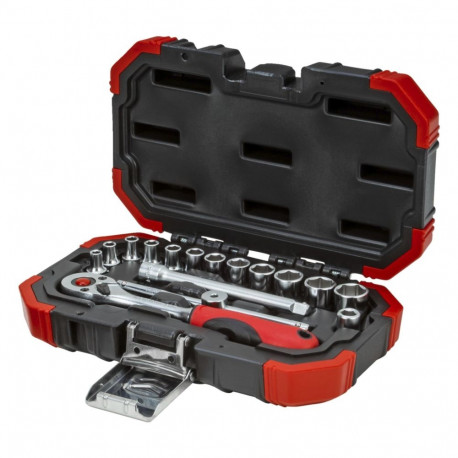 Red pistikvõtmete komplekt 1/4" 16-osaline ümberlülitatava padrunvõtmega SW 4mm-13mm, punane