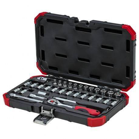 padrunvõtmete komplekt 1/4" 33-osaline ümberlülitatava padrunvõtmega SW 4mm-13mm, punane