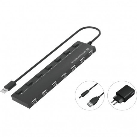 "CONCEPTRONIC 7-Port Hub USB-A2.0->7xA2.0/DC m.Netz. sw"