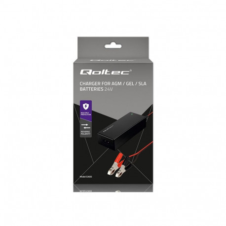 Battery Charger - Qoltec 52665 24V 2A Automatic Charger For AGM GEL Batteries Black