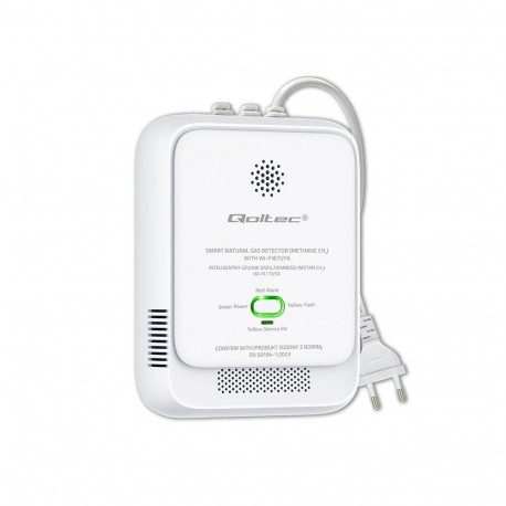 Gas Leak Detector - Qoltec 52651 Natural Gas Leak Sensor, Wi-Fi, 85dB Alarm, White