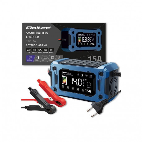 Power Supply Charger - Qoltec 52496 12V 15A AGM GEL LiFePO4 With LCD Black
