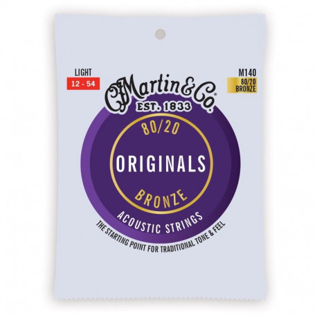 Acoustic Guitar String Set - Martin MA140 Light 12-54 Gauge Bronze Strings