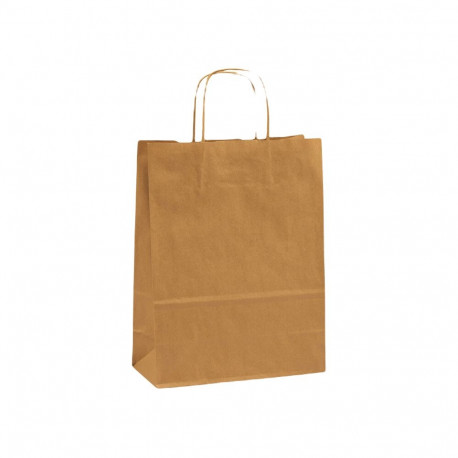 Paper bag with paper ribbon handle 190x80x210 mm, 80 gsm, brown kraft paper