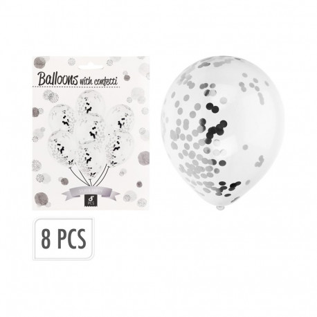 BALOONS W CONFE SILV 8PCS 30CM PR2000090