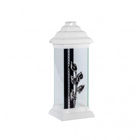 GRAVE CANDLE GLASS LANT ROSE WHITE 55H