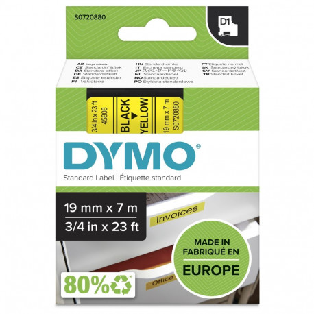 "Dymo LabelWriter - D1 Etiketten Selbstklebend - 19 mm x 7 m - Schwarz auf Gelb - (S0720880)"