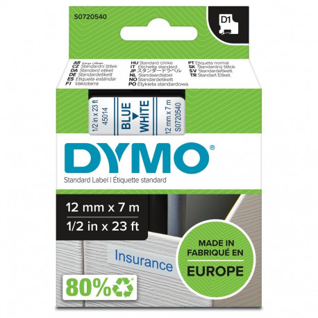 Dymo isekleebivad etiketid D1 S0720540 12mm x 7m, sinine valgel taustal