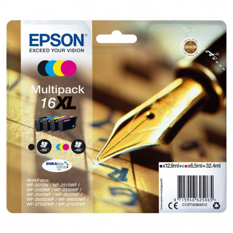 Epson tindikassetid 16XL C13T16364012 4-pakk kuni 450 lehte, must, magenta, tsüaan, kollane