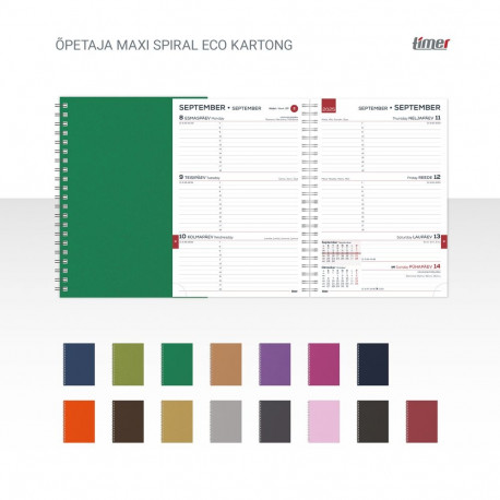 Õpetaja päevaraamat Maxi Spiral Eco Kartong 151x210mm, kartongist kaaned, 26/27 õppeaasta