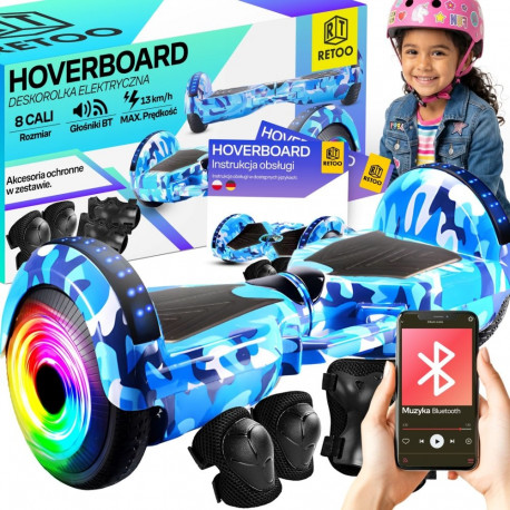Hoverboard 8 cali deskorolka elektryczna led deska głośnik bt ochraniacze er033