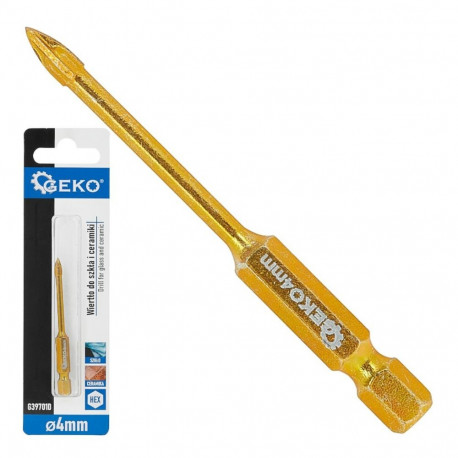 Klaasi ja keraamika puur 4mm HEX GEKO G39701D, Volframkarbiid, 1/4" HEX vars