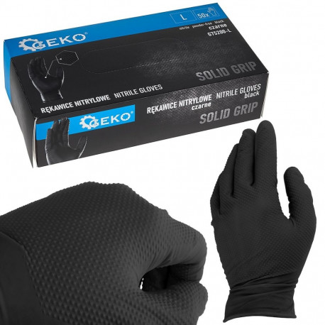 Nitrila cimdi Solid Grip, GEKO, G75200-L, 50 gab., melni, L izmērs