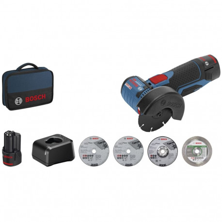 Akku-Winkelschleifer GWS 12V-76 Professional, 12Volt (blau/schwarz, 2x Li-Ionen Akku 2,0Ah)