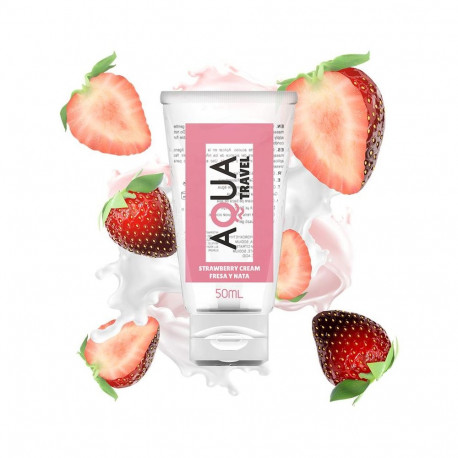AQUA TRAVEL - STRAWBERRY CREAM FLAVOUR WATERBASED LUBRICANT - 50 ML