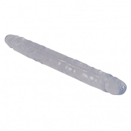 Kaheotsaline dildo 34cm, läbipaistev