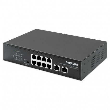 Intellinet ethernet-lüliti 8-pordiline Gigabit PoE+ kahe RJ45 Gigabit uplink-pordiga