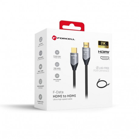 Cable HDMI 2.1 Forcell Cafule 8K 60Hz / 4K 120Hz – Ultra High Speed, HDR, eARC, VRR, 48Gbps 5 m blac