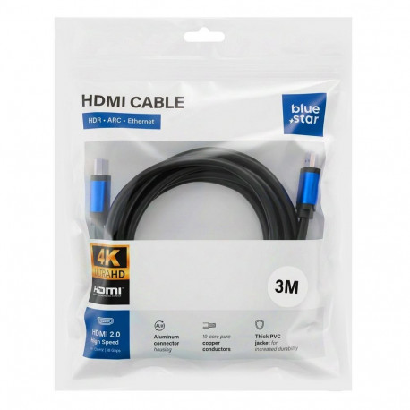 Cable HDMI 2.0 Blue Star 4K 120Hz - High Speed, HDR, ARC, Ethernet, AWM, 18Gbps 3 m black