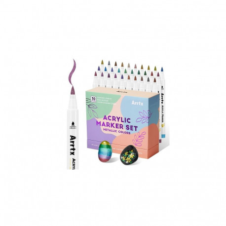 Acrylic Marker Pen - Arrtx 30F, 30 Metallic Colors, 1-6 mm Brush Tip, Waterproof