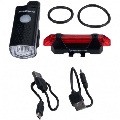 Dunlop jalgrattatulede komplekt 473758 LED USB-laadimisega eesmine ja tagumine