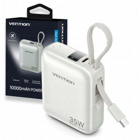 Vention 10000mAh 35W PD z wbudowanym kablem USB-C bezowy