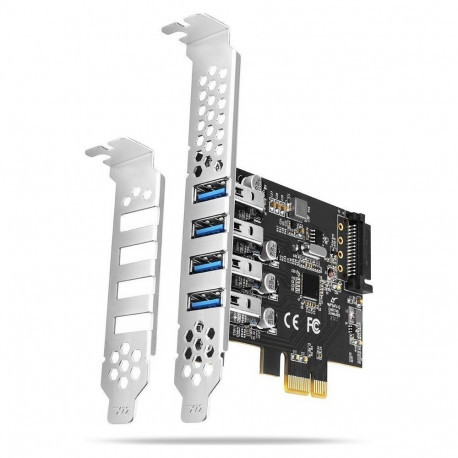 AXAGON PCIe adapter PCEU-43RS 4x USB3.0 UASP VIA 15-pin SATA toitepistik