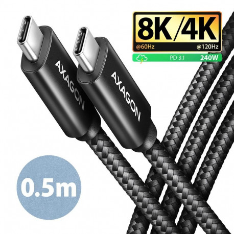 AXAGON USB-C–USB-C-kaabel BUCM4X-CM05AB NewGEN+ USB4 Gen 3 x2 240W 0.5m