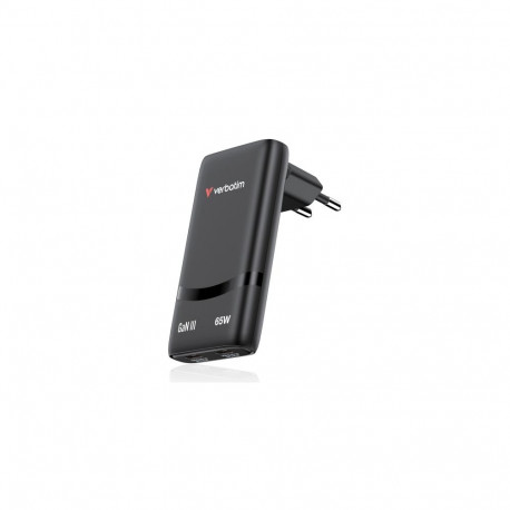 Verbatim 32354 Fold 'n' Go GaN Charger 65W 2-Port, USB-C, EU Plug, Black