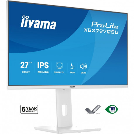 Monitor - IIYAMA ProLite XB2797QSU-W1 27-Inch 1440p HDMI DisplayPort Built-In Speakers White
