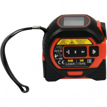 Yato laseriga kaugusmõõtja YT-73122, 0.2-40m, 5m lint, täpsus ±2 mm, mälu 20 mõõtmisele
