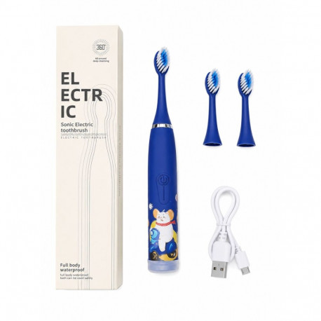 iLike Kids Rechargeable Sonic Electric Toothbrush, USB Charging, 3 Brush Heads (1+2 Replacement Head