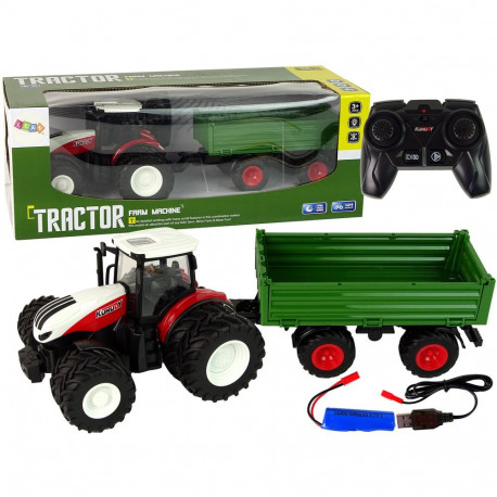 Traktor kaugjuhitav haagisega 1:24 punane roheline