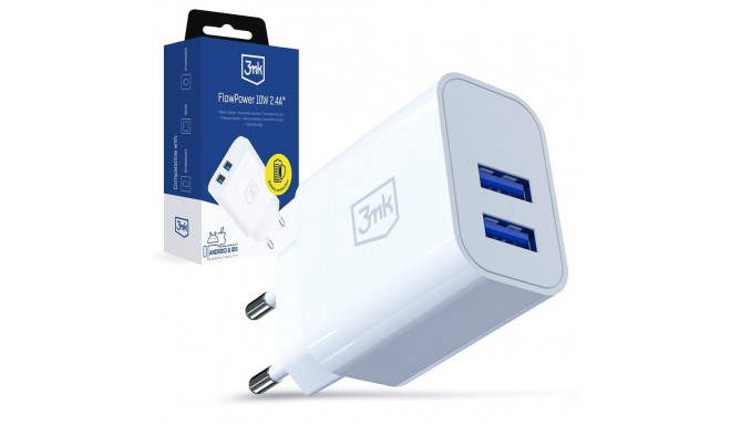 3mk FlowPower 10W 2.4A 2A Wall Charger - White