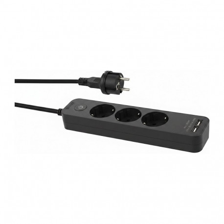 "helos Steckdosenleiste ADVANCED, 3-fach, USB-Charger schwarz, 1,5m, mit Schalter"