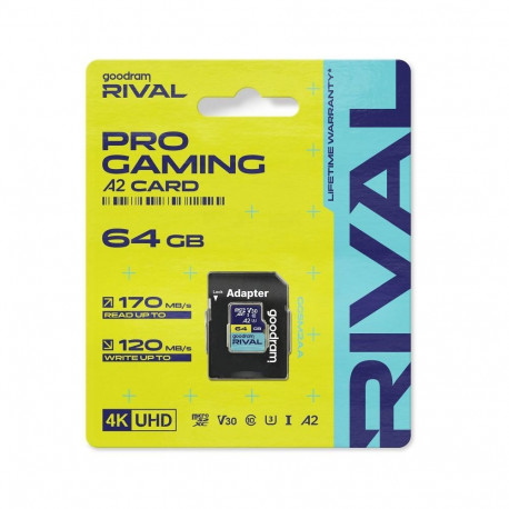 GOODRAM RIVAL Memory card microSD 64GB 100MB/s class 10 UHS-I V30 A2 with adapter SD