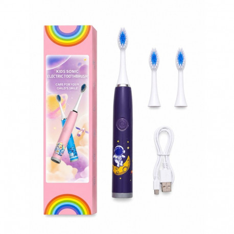 iLike Kids Rechargeable Sonic Electric Toothbrush, USB Charging, 3 Brush Heads (1+2 Replacement Head