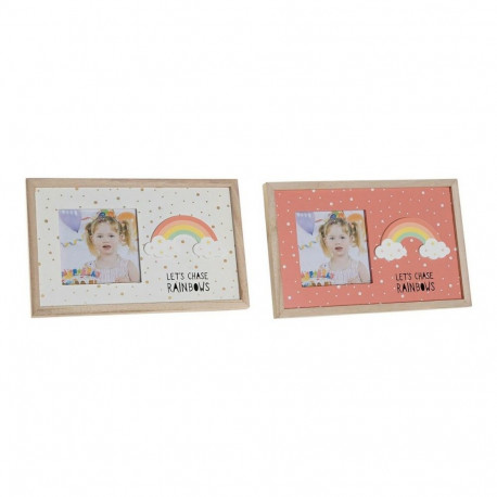 Fotoraam DKD Home Decor Vikerkaar Roosa Valge Laste Puit MDF (25 x 1 x 16 cm) (2 Ühikut)