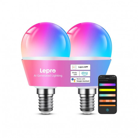LEPRO BP1-2 E14 LED Bulb with Bluetooth and Wi-Fi, 470 lm, 2-pack