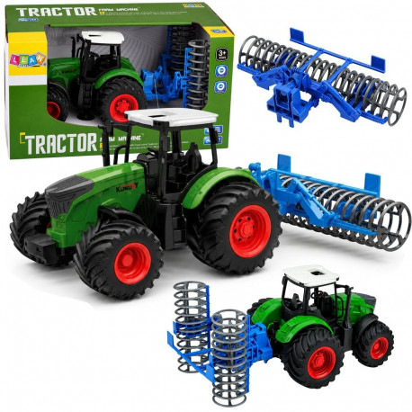traktor 1:24 koos põllurulliga, roheline